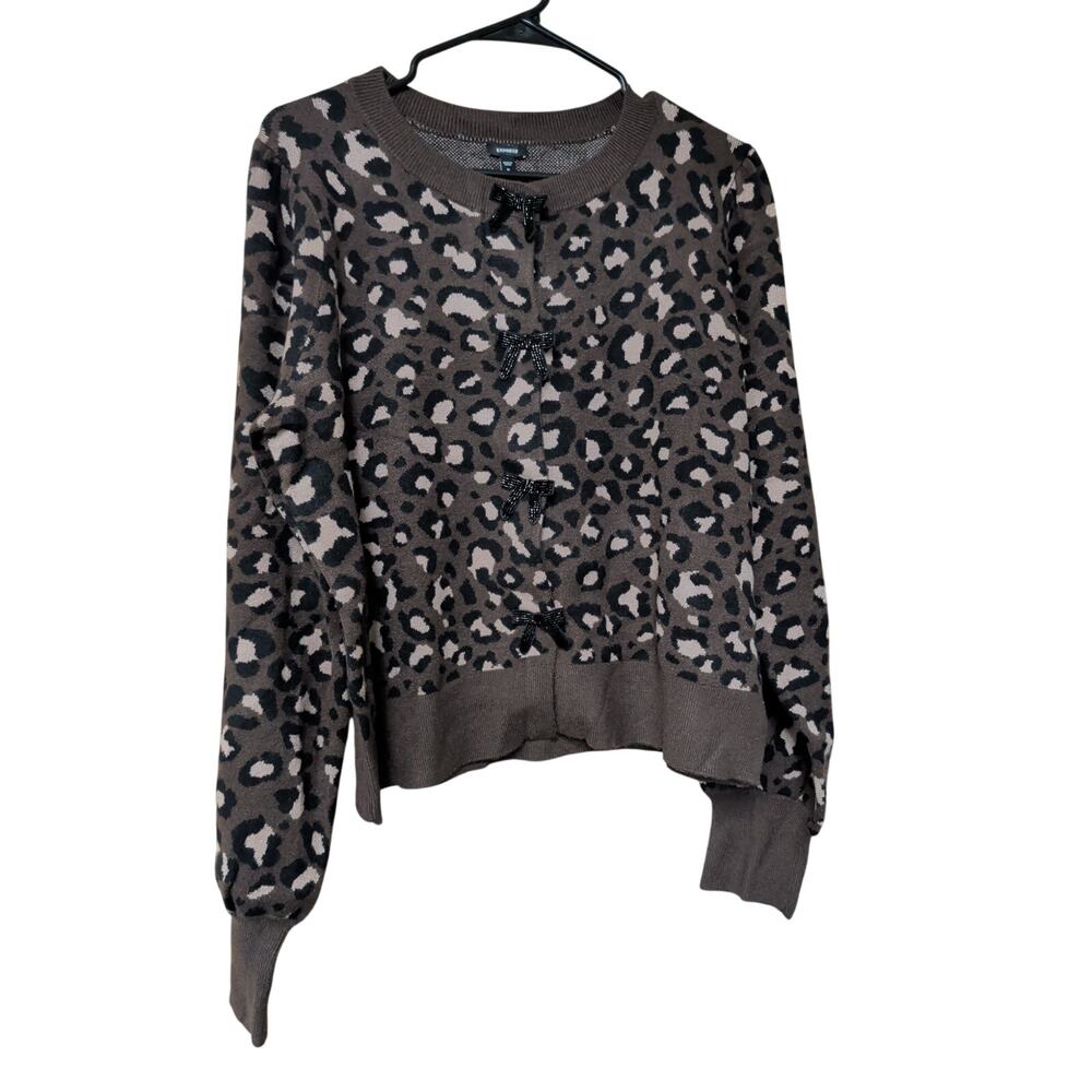 Express Women's Bow Cardigan Brown Animal Print Size XXL